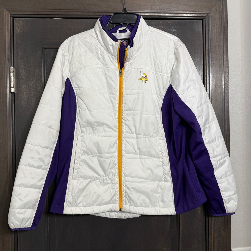 NFL Team Apparel Minnesota Vikings Women XXL Puffer Jacket White Purple Zip